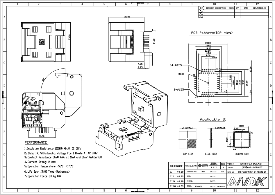 QFN84芯片测试座PCB封装图