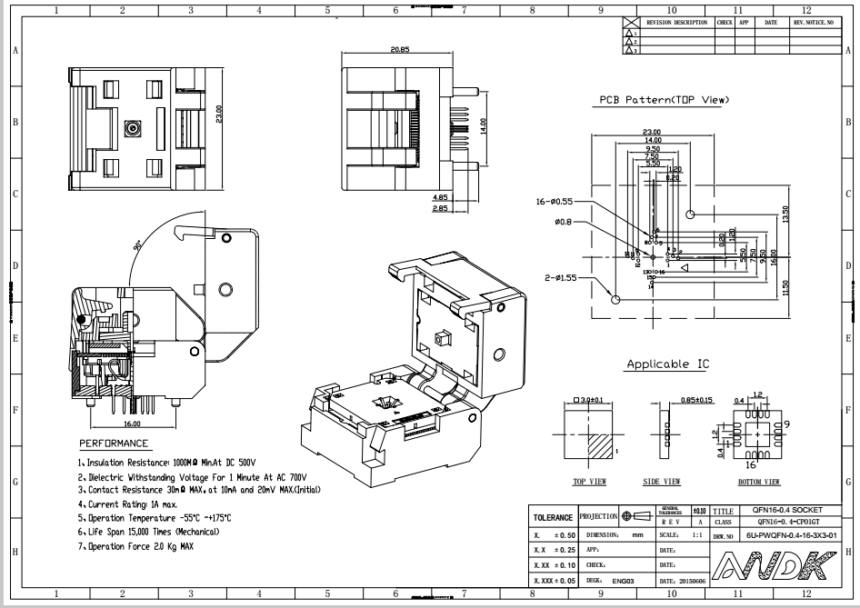 QFN16-0.4翻盖空座5