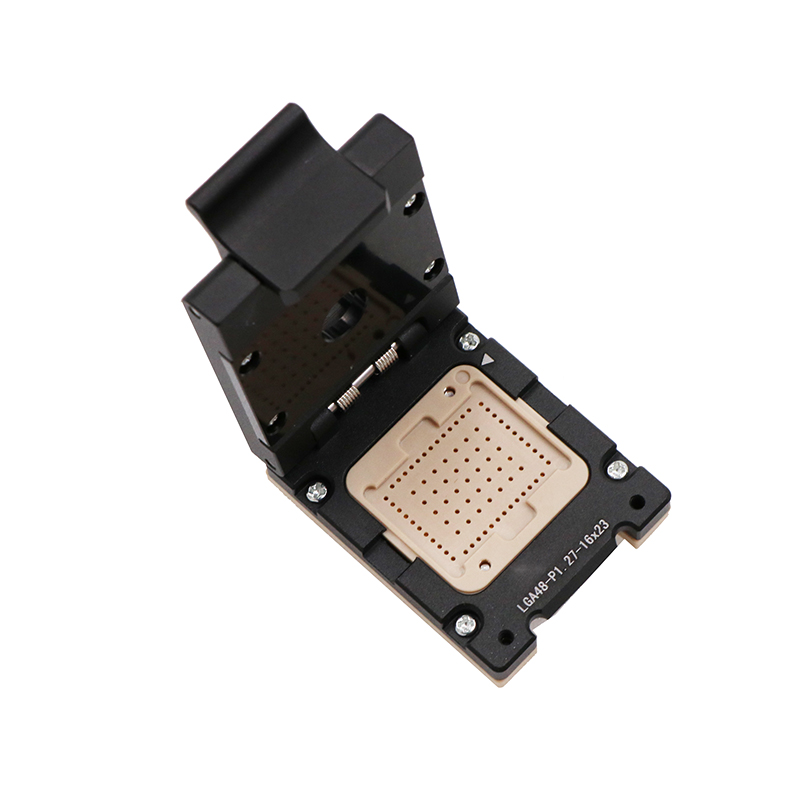 定制LGA48(实际下针48+5）pin-1.27mm-16x23mm合金翻盖探针测试座