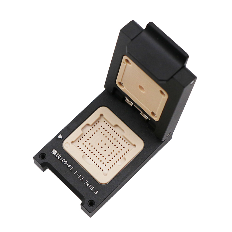 定制邮票孔模块109pin-1.1mm-17.7x15.8mm合金翻盖测试座