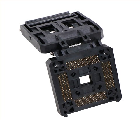 QFP208pin-0.5mm进口翻盖式芯片老化测试座-qfp芯片老炼夹具enplas