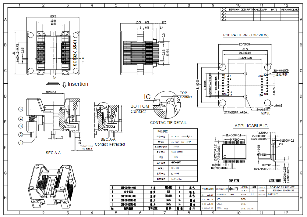 SOP32pin芯片测试座图纸 SOP32pin芯片测试座图纸