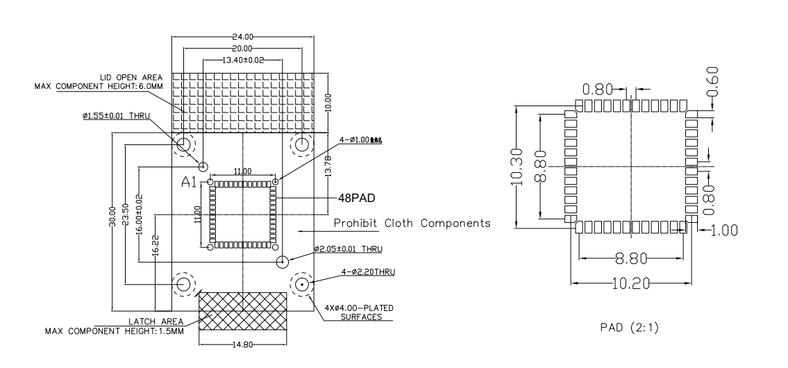 CLCC48pin芯片图纸 CLCC48pin芯片图纸
