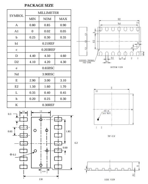 DFN14pin芯片图纸 DFN14pin芯片图纸