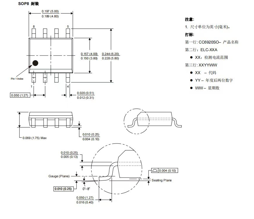 SOP8pin芯片图纸 SOP8pin芯片图纸