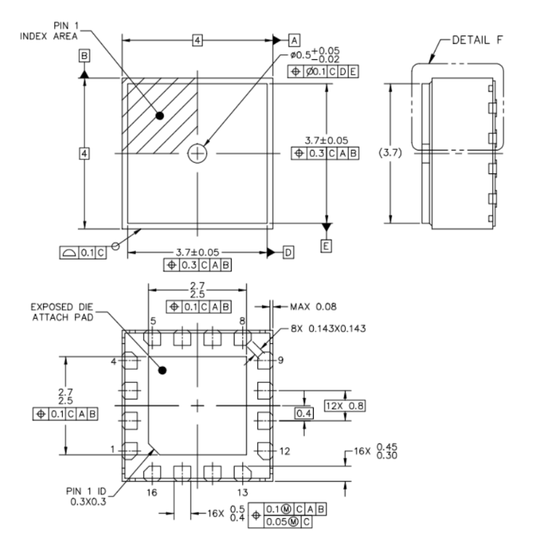 QFN16pin芯片图纸 QFN16pin芯片图纸