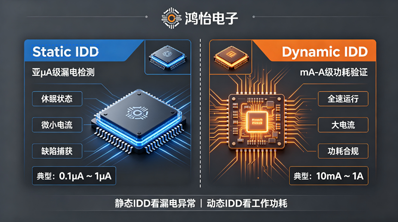 鸿怡电子IC老练插座工程师带您了解芯片可靠性老化测试中的功耗双哨：Static IDD与Dynamic IDD测试对比