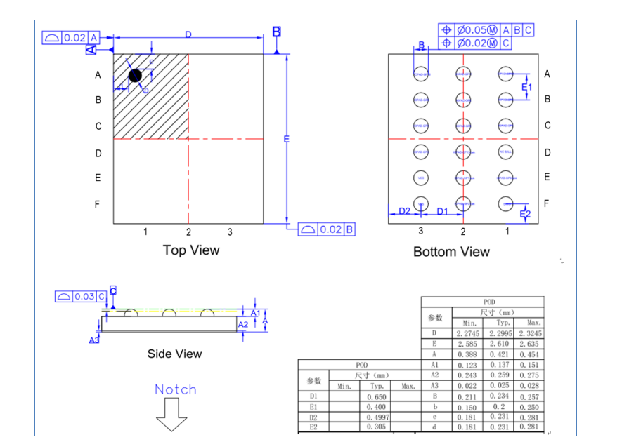 WLCSP18pin芯片图纸 WLCSP18pin芯片图纸