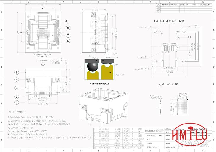 BGA96转DIP96翻盖测试座规格书