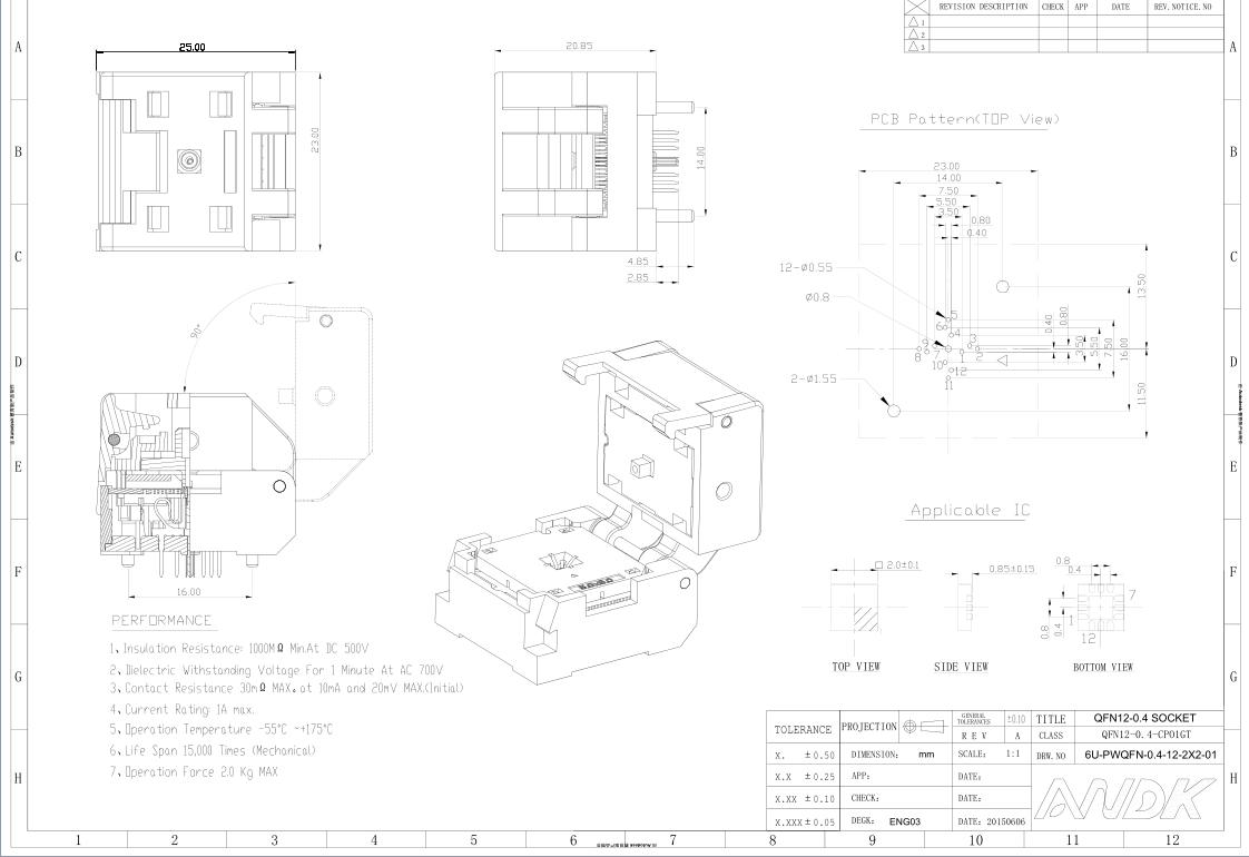 QFN12-0.4翻盖老化座图纸