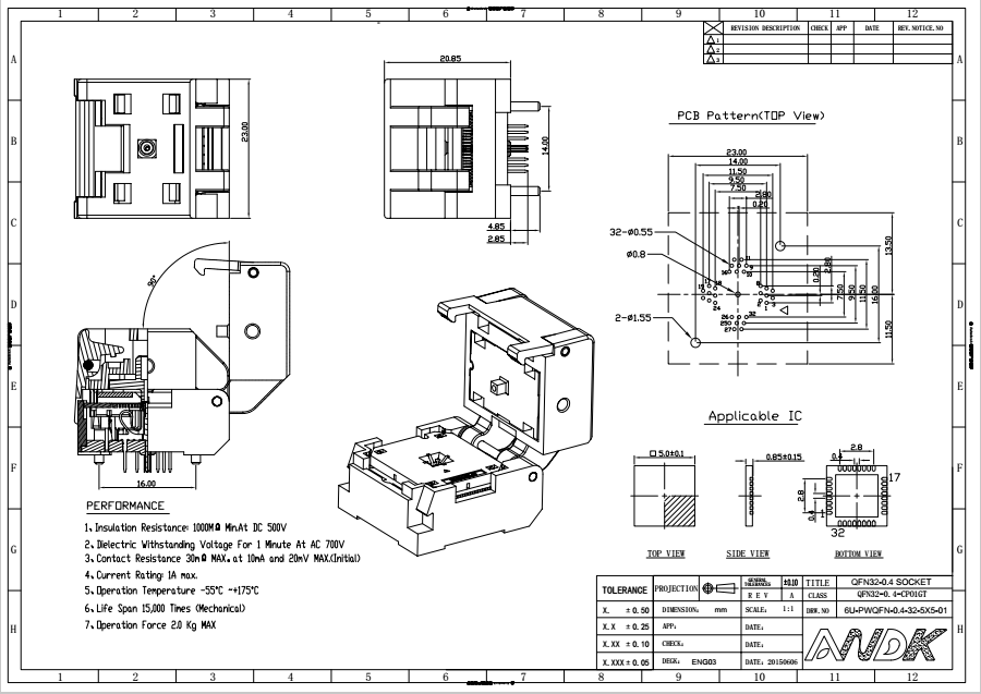 QFN32芯片测试座图纸