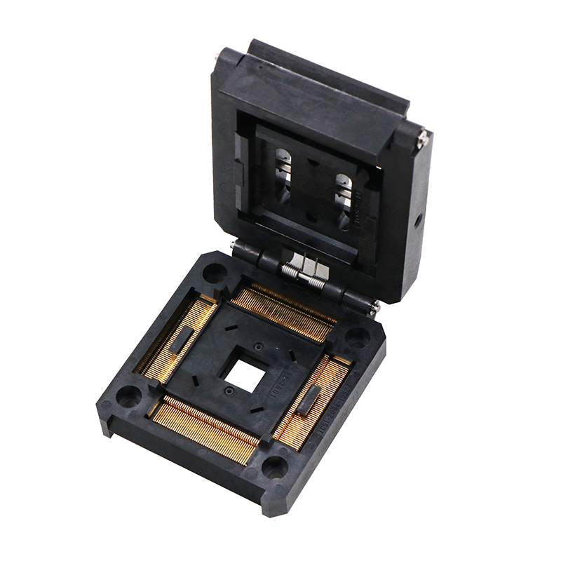 QFP208pin-0.5mm进口翻盖式芯片老化测试座-qfp芯片老炼夹具enplas